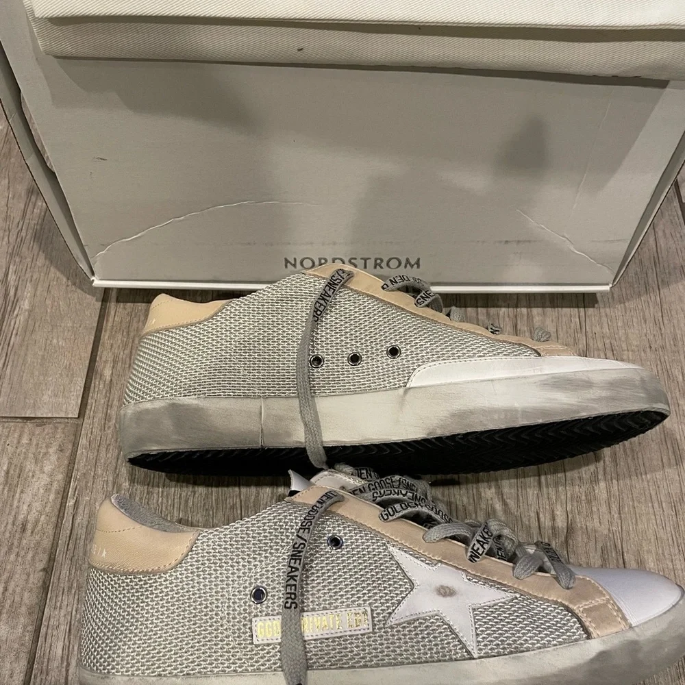 Golden Goose White Gray Tan Mesh Superstar Sneakers